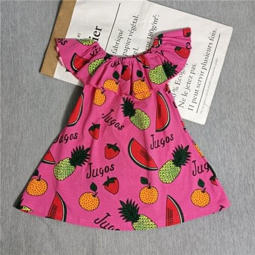 Lashojas 2021 new Pineapple watermelon orange fruit dress Strawberries pink dress for girls kids summer