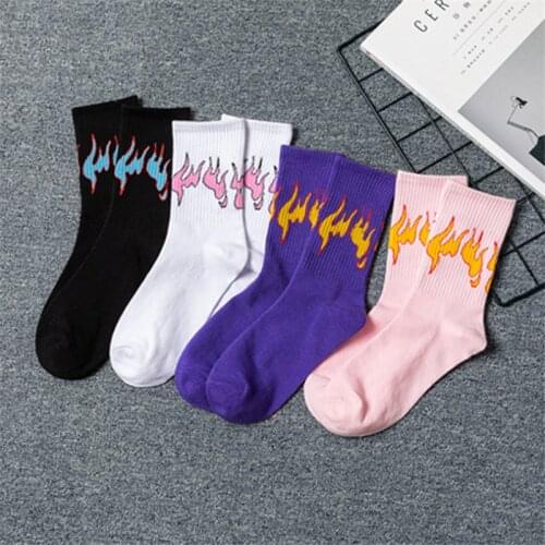Fashion Hip Hop Stitching Color Men And Women Cotton Socks Fire Crew Crazy Socks Unisex Street Skateboard Sport Mens Socks