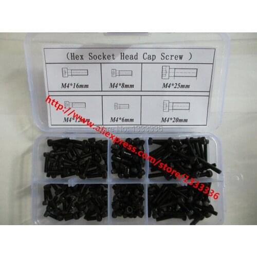 150pcs M4 Serie Hex Head Socket Cap Screw Black 12.9 Grade Accessories Kits Bolt M4X6/8/12/16/20/25mm