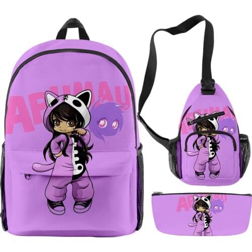 Set 3 Pieces Aphmau As A Cat Japan Anime Boys Girls Cartoon Backpack Chest Bag Pen Case Primary Middle School Students Schoolbag