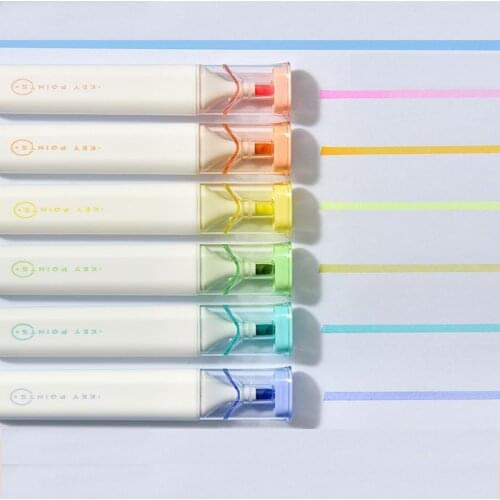 6pcs Soft Headed Highlighter Pen Set Key Point Markers Fluorescent Pens For Drawing Graffiti Key Text Pens Stationery Supplies