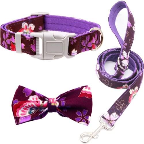 Nylon Dog Leash Set Adjustable Dog Collar With Cute Printed Bow Tie For Small Medium Large Dogs Pitbull Bulldog Pugs Beagle