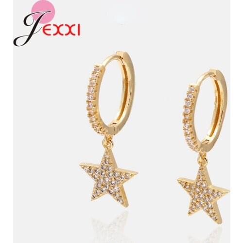 Luxury Female Crystal Zircon Stone Earrings Fashion 925 Sterling Silver Jewelry Mirco Inlay Star Drop Earrings for Women