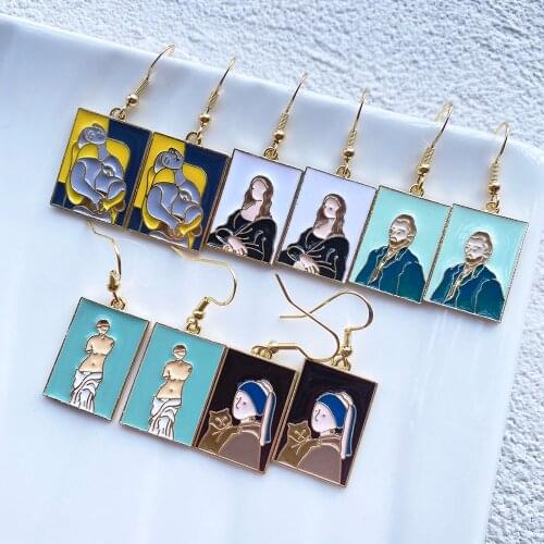 New Ins Creative Oil Drop Character Earrings Simple Oil Painting Dangle Earrings For Women Girls Fashion Jewelry Gift