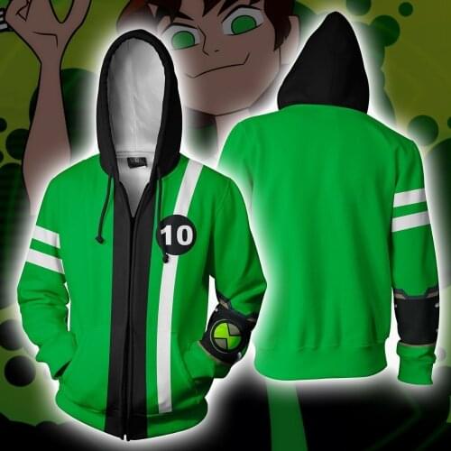 NEW anime ben 10 Alien Force Benjamin Tennyson Ben Cosplay Costumes Zipper Hoodies Sweatshirts 3D Printing Unisex Adult Clothing