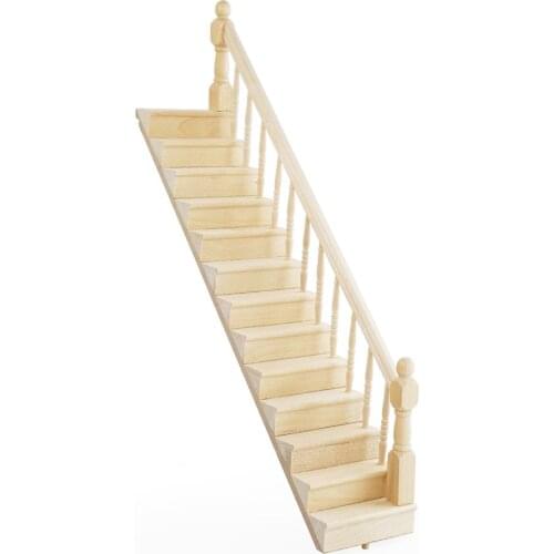 Odoria 1:12 Miniature Pre-Assembled Wooden Staircase Stringer Step with Right Handrail DIY Furniture Dollhouse Accessories Decor