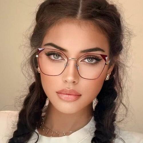 LNFCXI Retro TR90 Cat Eye Women Glasses Frame Fashion Clear Anti Blue Light Eyewear Men Spring Hinge Optical Metal Frame