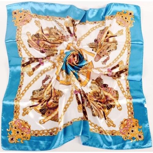 Wholesale 5 fashion silk satin geometric chain pattern silk scarf 90CM square scarf for ladies elegant shawl scarf new style