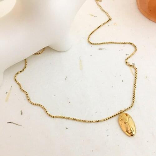 Monlansher Oval Abstract Human Face Pendant Necklace Gold Color Titanium Steel Chain Necklaces Minimalist Necklaces Jewelry Gift