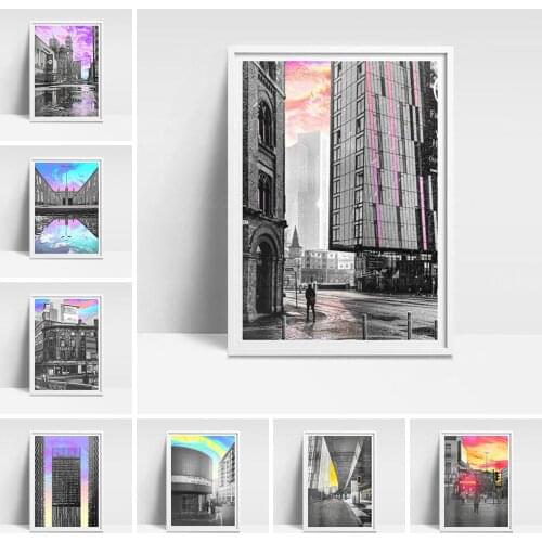 Prints Painting Wall Artwork Cartoon Colorful Sky City Cool Modular Canvas Poster Picture Modern Home Decor Bedside Background