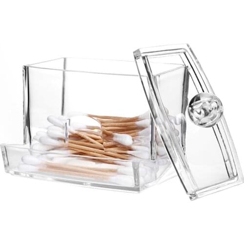Portable Cotton Swab Box Acrylic Makeup Container Make Up Pad Holder Cosmetics Organizer Storage Case