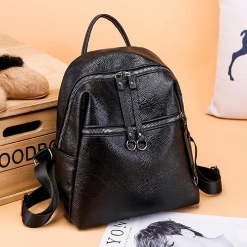 Casual Soft PU Leather Backpack For Teenage Girls Fashion Solid Color Women School Shoulder Bag Bagpack
