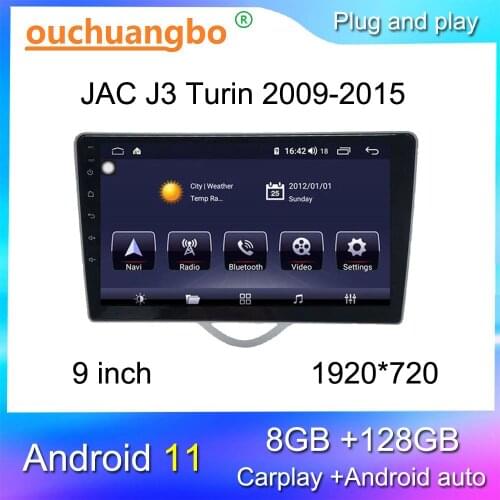 Ouchuangbo media player gps radio for JAC J3 Turin with android 10.0 mp3 player 9 inch 8 core Blu-ray screen 8GB RAM 128GB