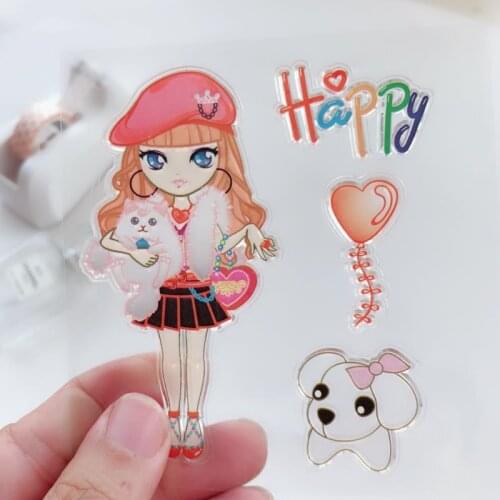 Happy Fashion Girl Clear Stamps Scrapbooking Rubber Stamp Handmade DIY Decoration Craft Supplies Stamps for Card Making New 2021