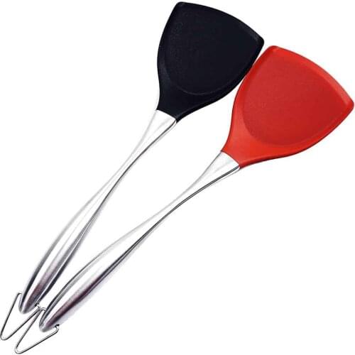Silicone Spatula with Stainless Steel Handle Pink Black Red Grip Nonstick Pot Turner Shovel for Cooking Frying Baking Spatula