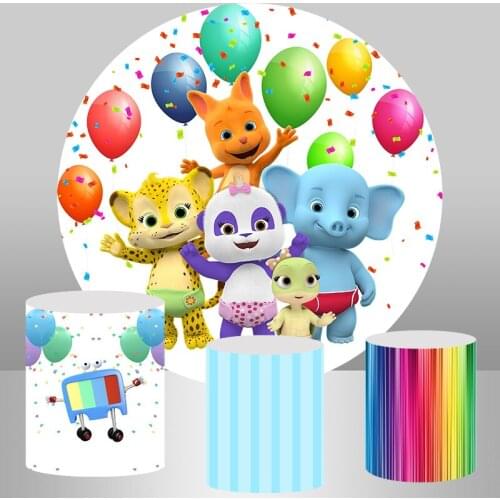 Word Party Birthday Party Cake Table Banner Photo Studio Cartoon Kids 1st Birthday Background Newborn Baby Shower Round Backdrop