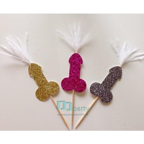 Bachelorette Party Penis Cupcake Toppers Picks w/ Feathers, Bachelorette Party Hen Party Decor Penis Party Same Pe
