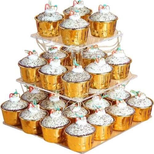 Premium Cupcake Holder Square Cupcake Stand 3 Tier with LED String Lights Gift