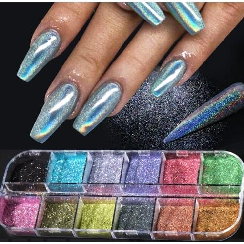Mirror Holographic Nail Glitter Sequins Laser Chameleon Pigment Powders Sandy Nail Paillette Flakes DIY Nail Art Decors LYI-360