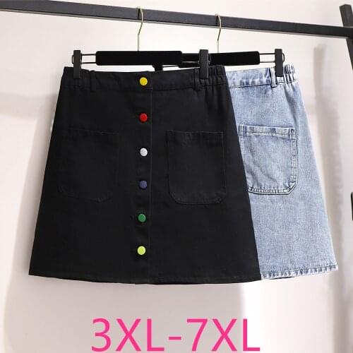 2021 spring summer plus size denim skirt for women large loose casual elastic waist retro mini skirts blue black 4XL 5XL 6XL 7XL