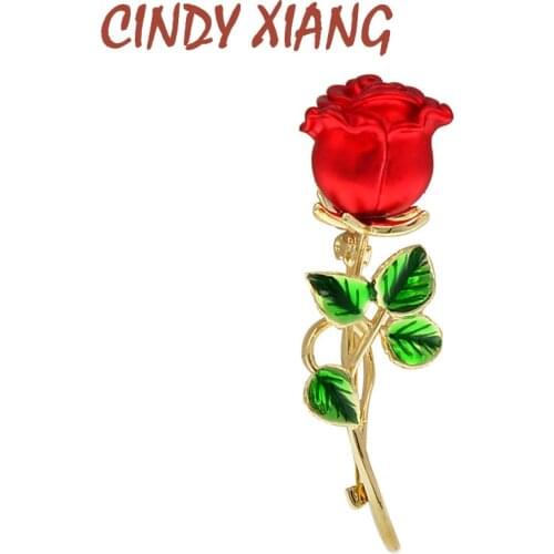 CINDY XIANG Enamel Rose Flower Brooches For Women Lady Fashion Luxury Flower Pin Spring Summer Design 2 Colors Jewelry Gift