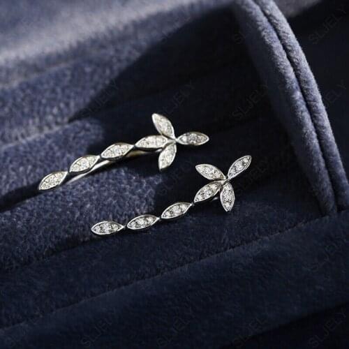 SLJELY Fashion Real 925 Sterling Silver Paved AAA Cubic Zirconia Stones Leaves Floral Earrings for Women December New Jewelry