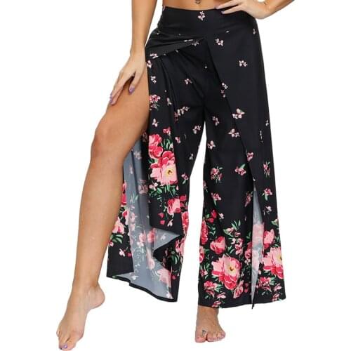 Women’s Elastic Waist Slit Wide Leg Yoga Pants,Palazzo Casual Beach Boho Hippie Harem Pants