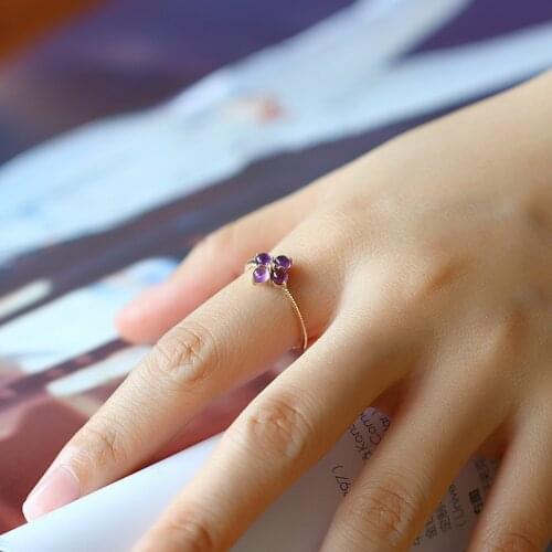 LAMOON 925 Sterling Silver Ring For Women Mini Amethyst Small Grape Shape Gemstone 14k Gold Plated Fine Jewelry LMRI131
