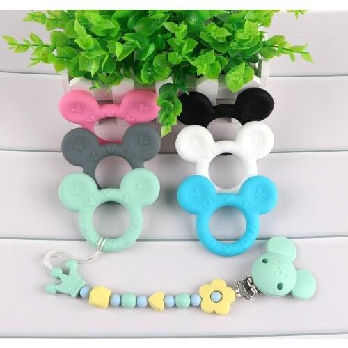 Kovict 1pcs Silicone Teether Cartoon Animal Head Food Grade Silicone Pendants DIY Pacifier Chain Accessories Baby Molar Toys