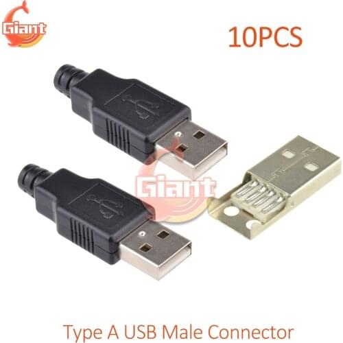 New 10pcs Type A USB Male Connector 4 Pin Plug Socket Connector With Black Plastic Cover DIY Adapter