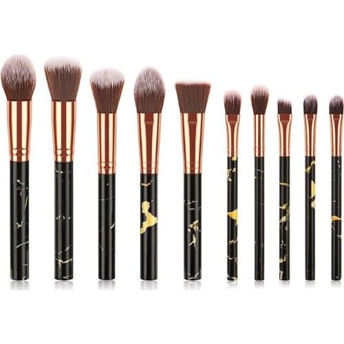 10Pcs Makeup Brushes Set marble handle For Eyebrow Eyeshadow Foundation Concealer Contour Powder eyelash Blending brush
