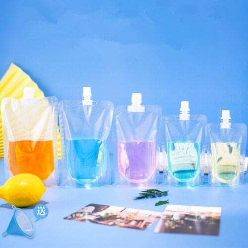 1000Pcs/Lot Milk With Nozzle Stand Up Juice Coffee Disposable Durable Transparent Liquid Drink Bag Sealed Packaging Bag Beverage