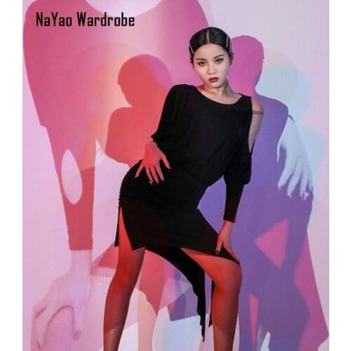 2020 L9689 One Side Bare Shoulder Wrinkle Latin Dance Dress Women Performance Costume Latin Ballroom Dresses Latino Dancewear