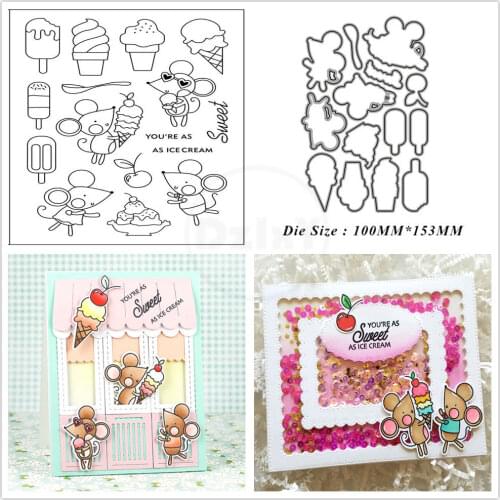 2021 New Mouse Ice Cream Clear Stamps and Metal Cutting Dies DIY Scrapbooking Embossing Album Seal Template Punch Stencils