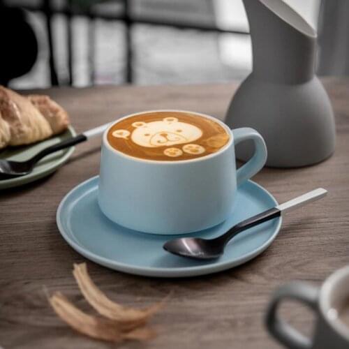 240ml Ins Ceramic Coffee Cup with Tray Brief Pottery Kitchen Solid Color Milk Tea Mug Sets latte garland cup European style