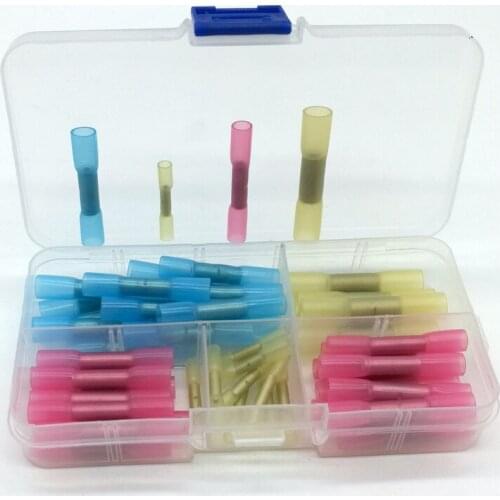 50pcs/set Heat Shrink Butt Crimp Terminals Insulated Electrical Wire Cable Connectors For26-10 AWG 0.25-6mm 4 Sizes Mixed