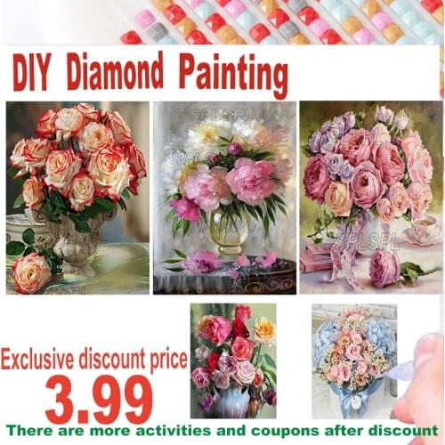 5D Diy Diamond Painting Flowers Arrangement Bright Flower Round Diamond Full Diamond Cross Stitch Mosaic Custom Home Decora