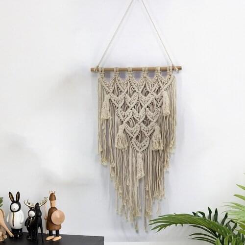 Bohemian Hand-woven Tapestry INS Macrame Knitted Wall Hanging Tapestry Nordic Boho Style Cotton Tassel Tapestry Home Decoration