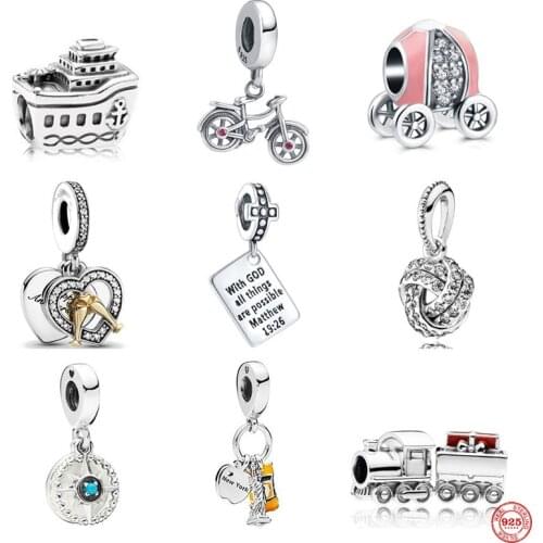 New Original Fine 925 Sterling Silver Car Bike Pendant Charm Train Bead Suitable For Ladies Pandora Bracelet DIY Jewelry Gift
