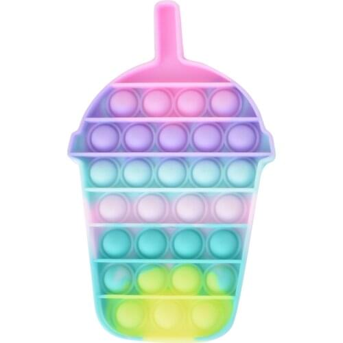 1ps Milk Tea Cup Push Bubble Pendant Sensory Toy Fidget Anti Stress Relax Toys Rainbow Push Bubble Toy Rainbow Macaron