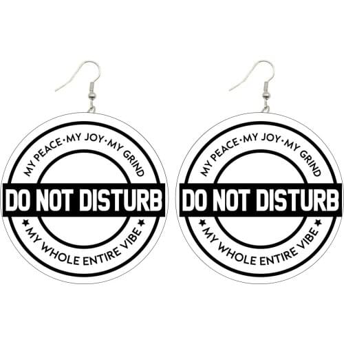 Free Shipping!2022 Round Printing Do Not Disturb Wooden Earrings