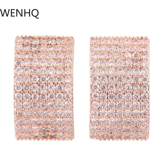 WENHQ Geometric Square Shape Stud Clip on Earrings Without Pierced High Quality AAA Cubic Zircon Fake Cuff Earrings Ear Clip New