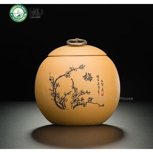 Yellow Plum Blossom Handmade Yixing Zisha Clay Tea Caddy 500ml 16.9 oz