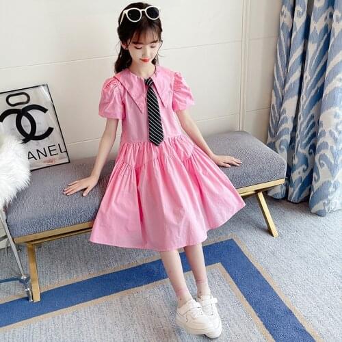 Hot 2021 Summer Girls Dress Pink Cute Kids Dresses for Girls Children Princess Dress Party Teenage Dress 4 6 8 10 12 14 Years