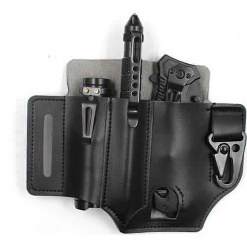EDC Outdoor Leather Tool Knife Sheath Pockets Multitools Holder Essentials Organizer Belt Pouch Pocket Hunt Tactical Flashlight