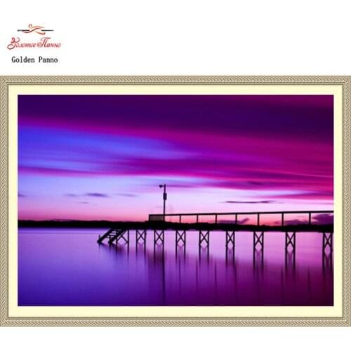 Golden Panno 100% Full DIY 5D Diamond Painting Purple sky river Cross Stitch Diamond Embroidery Patterns rhinestones Mosaic 07