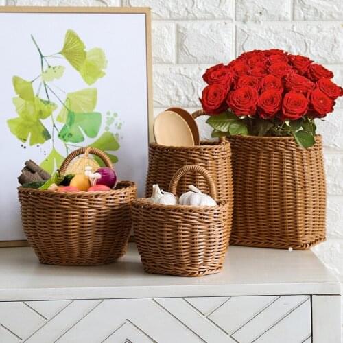 Imitation Rattan Storage Baskets Flowers Baskets Woven Hanging Basket Sundries Organizers for Fruit Snacks Desktop Decor