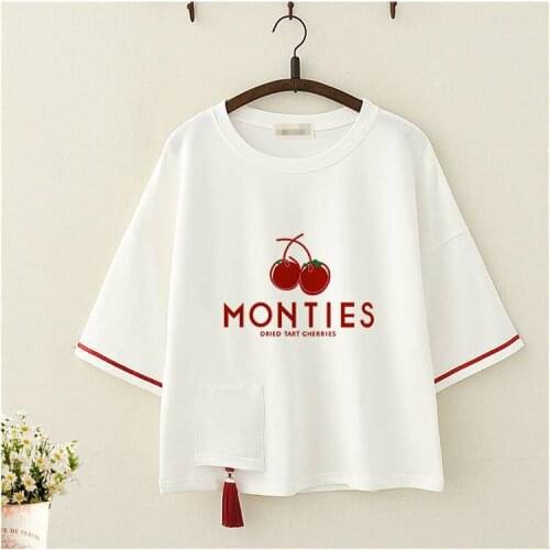 Japanese cartoon summer girl ancient style tassel five-point sleeve top short-sleeved female design t-shirt cartoon tshirts
