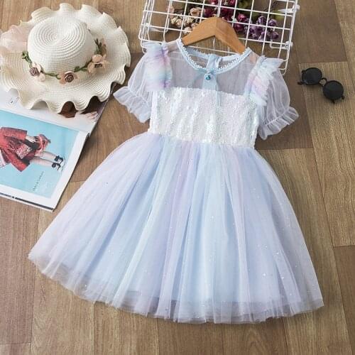 2021 Summer Childrens Clothing Baby Girl Princess Dress Lace Short Sleeve Flower Embroidery Design Girls Sequins Dress