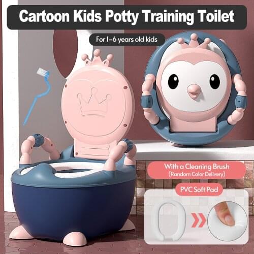 Cartoon Baby Potty Training Toilet Travel Potty Comfortable Safe Toilet Training PVC Pad Lip Handles Cleaning Brush for Toddlers
